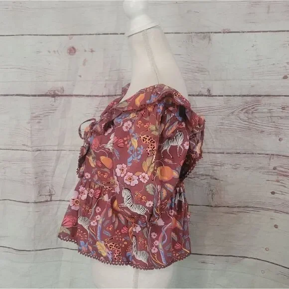 Anthropologie Maeve Ruffled Floral Zebra Print Top Size Small - Picture 5 of 8